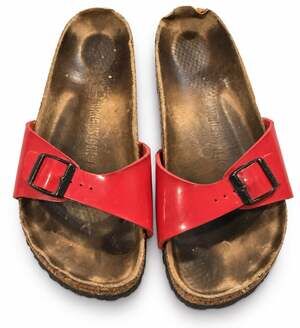 Birkenstock Madrid Red Birko-Flor Single Strap Slide Sandals EU 39 US 8